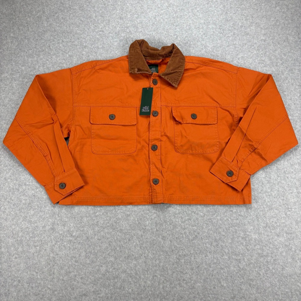 Wild Fable Canvas Jacket Women M Rust Corduroy Collar Cropped Workwear Utility